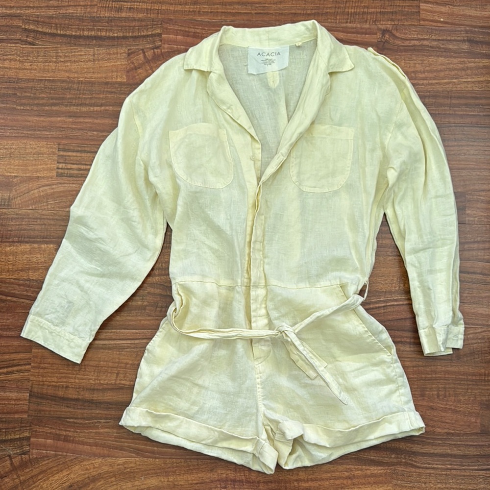 Acacia Linen Longsleeve Romper in Cream